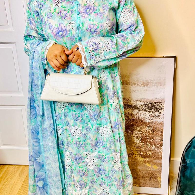 Chikankari Elegance 3 Piece Lawn Suit with Pastel Floral Print, Soft Fabric, and Matching Trousers Dupatta Embroidery Overalls Elegant Fit regular sleeve chic multicoloured casual 6