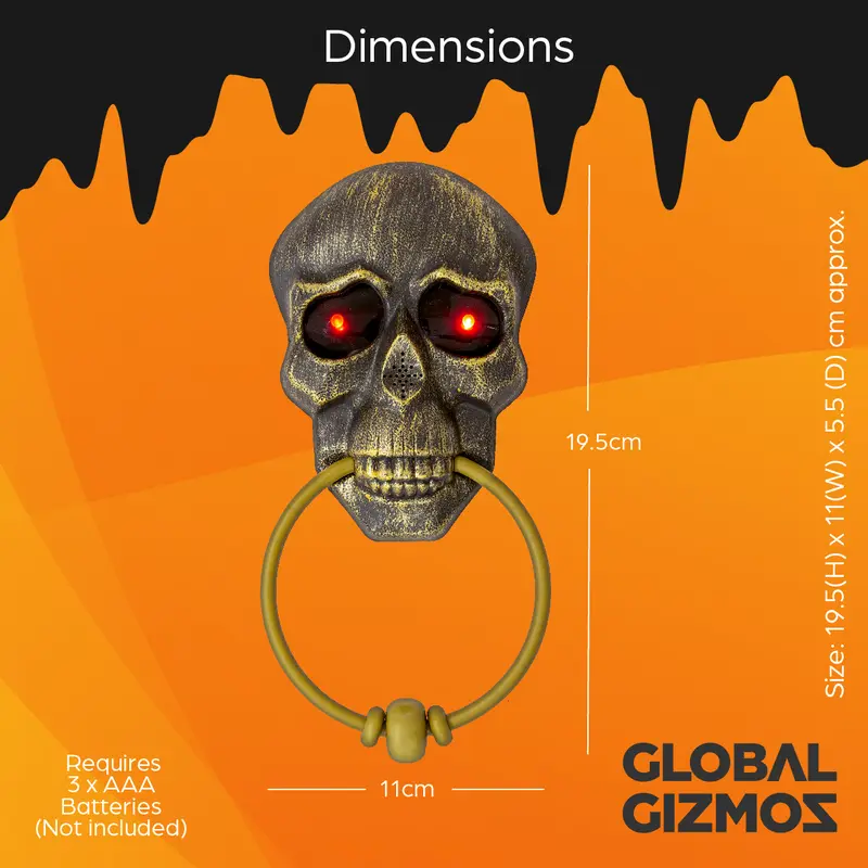 Global Gizmos Halloween Skull Doorbell with Lights and Sounds - Outdoor Halloween Trick or Treat Decoration - Spooky Voice Included Bronze Scary Wall Ornaments 2