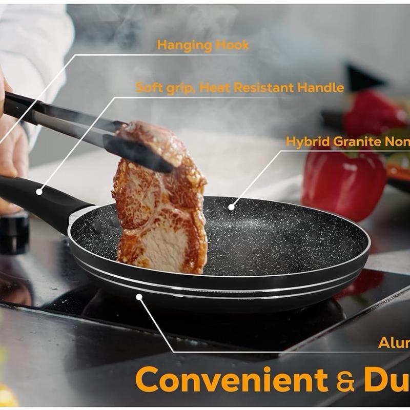 Daifort Nonstick Frying Pan 20cm- Breakfast24cm-26cm-28cm-30cm-32cmLayer Non-Stick Coated Granite Fry Pan with Induction Bottom/Scratch Resistant/Suitable for Induction, Electric and Gas Hobs/- Black Cookware 2