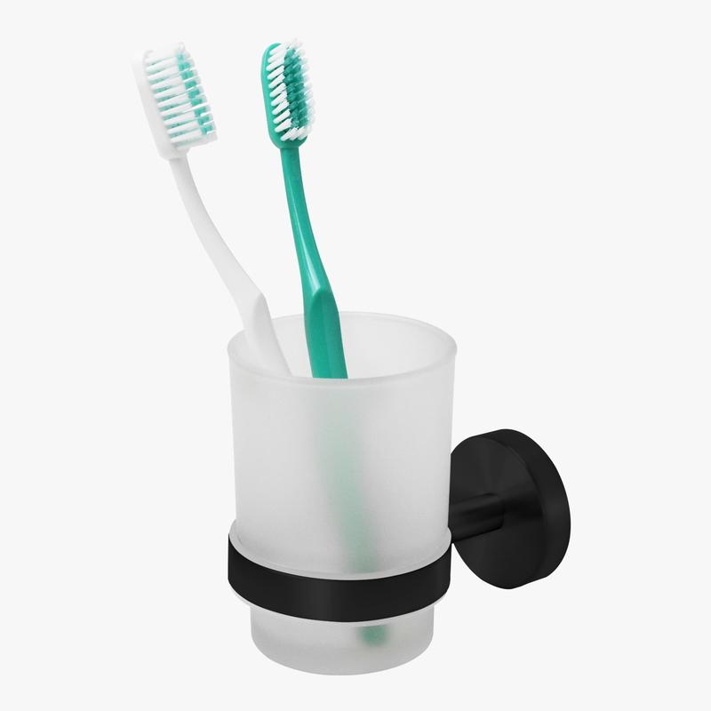 Wall Mounted Tooth Brush Holder - Black - Glass Set for Bathroom Organisation bathroom organizer Stainless Steel 1