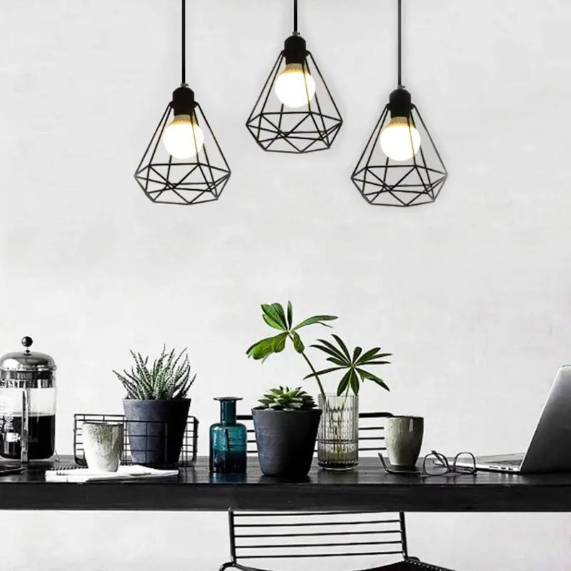 GoDyna 2PCS Vintage Birdcage Lampshade Retro DIY Black Lampshade Metal Wire Cage Lamp Shade Industrial Geometric Ceiling Pendant Light Shade for Wall Light Kitchen Living Room Hallway Indoor Outside 4