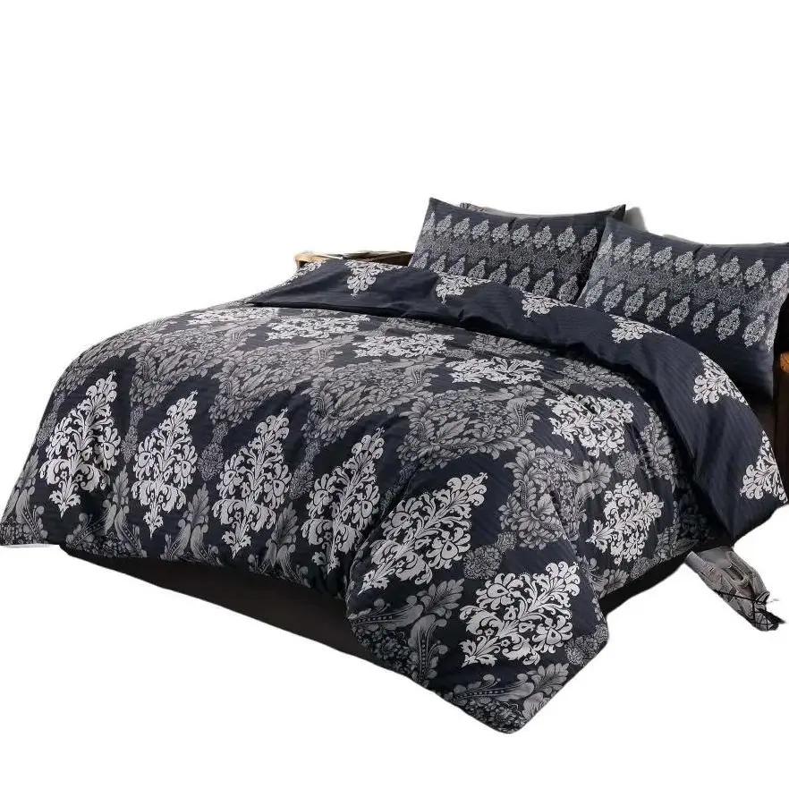 TANYA MOTIF PRINTED DUVET COVER SET WITH PILLOWCASES LUXURIOUS  BLACK & NATURAL POLYCOTTON BED QUILT BEDDING SET WITH PILLOW COVERS