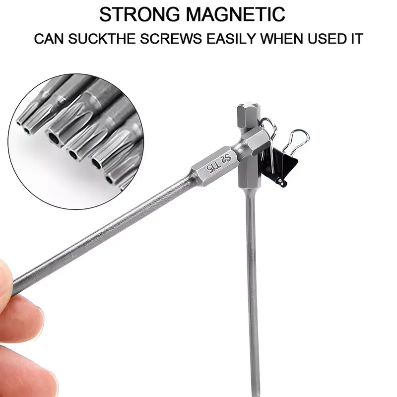 S2 T27/T25/T20/T15/T10/T9/T8/T7/T6 11-Pc Long Reach Torx Star Security Bit Set – Magnetic, Tamper-Proof, High-Precision, International Warranty 3