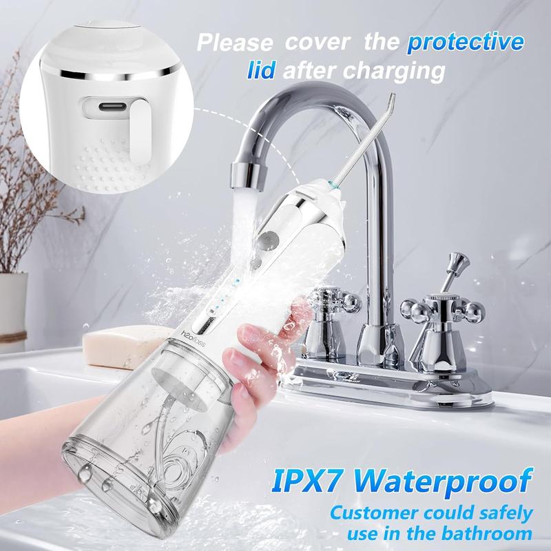 H2ofloss Water Flosser for Teeth Cordless, IPX7 Waterproof Oral Irrigator in 5 Modes, USB Recharged Water Dental Flosser with 30 Days Use, Gravity Ball for Upside Down Use, 300ml Water Tank (White) 2