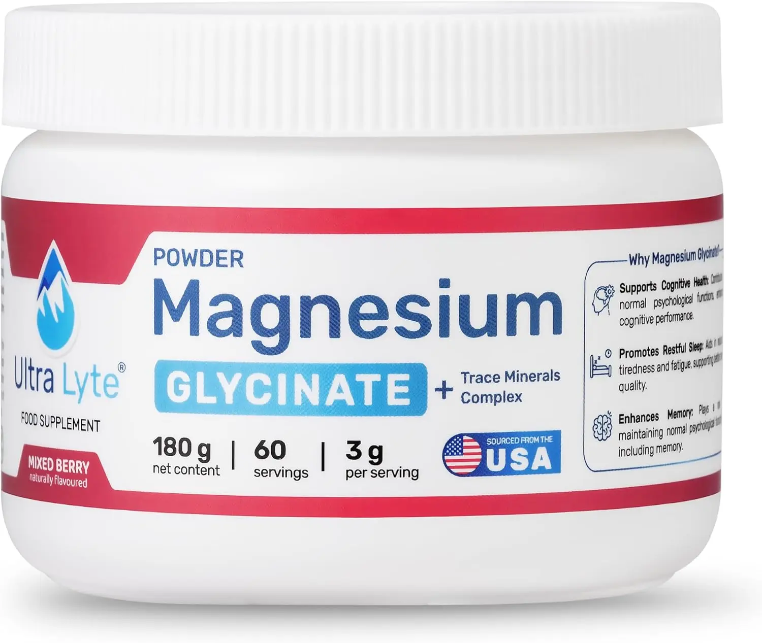 Ultra Lyte Magnesium Glycinate 180g - Mixed Berry | Relaxation & Cognitive Support