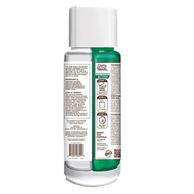 GuruNanda Dual Barrel Breath Harmonizer Mouthwash- Wild Mint - 20 oz 7