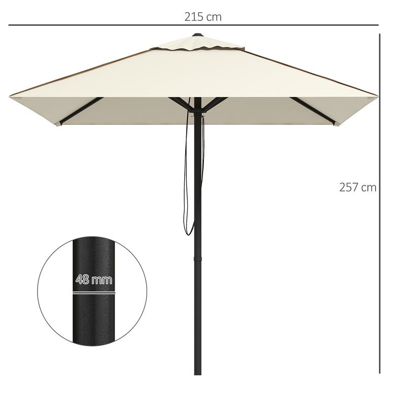 Outsunny Garden Parasol Umbrella with Vent, Outdoor Market Table Umbrella Sun Shade Canopy with 4 Ribs, Piping Side, 2x2m, Beige 4
