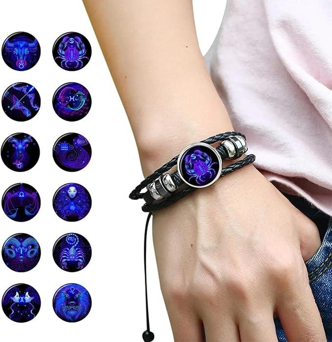 Zodiac Signs Spirit Bracelet, Zodiac Guardian Bracelet, Manifestation Bracelet, Zodiac Constellation Bracelets, Spirit Bracelets Zodiac,  Multilayer Adjustable Twelve Constellation Zodiac Leather Bracelets for Unisex necklace necklace  gift 4