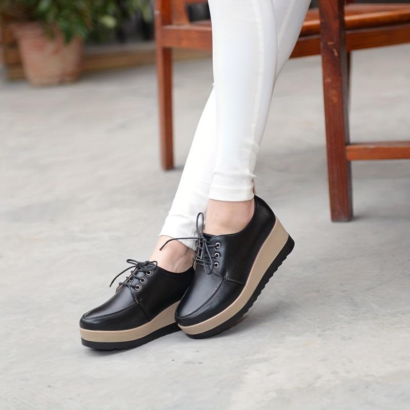 Women's Platform Wedge Loafers, Lace Up Round Toe Heightening Shoes, All-Match Loafers 8