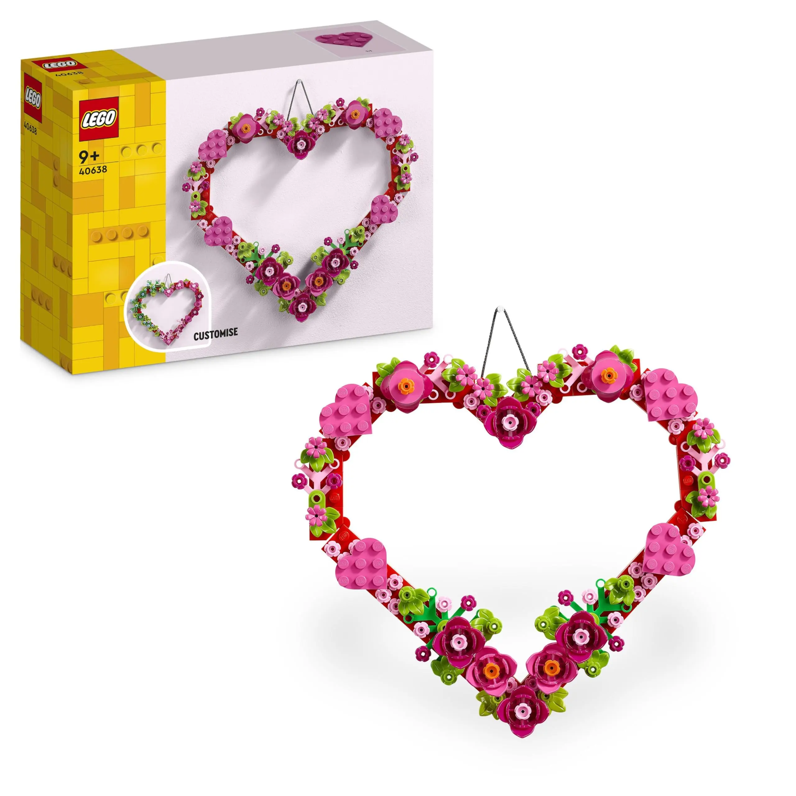 LEGO Heart Ornament Set for Kids Aged 9+, Building Toy for Bedroom or Wall Decor, Idea 40638