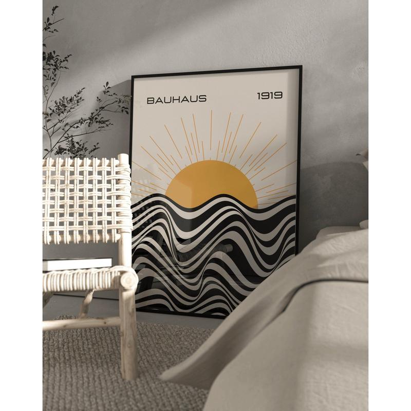 Bauhaus 1919 wall art featuring sun and waves 1