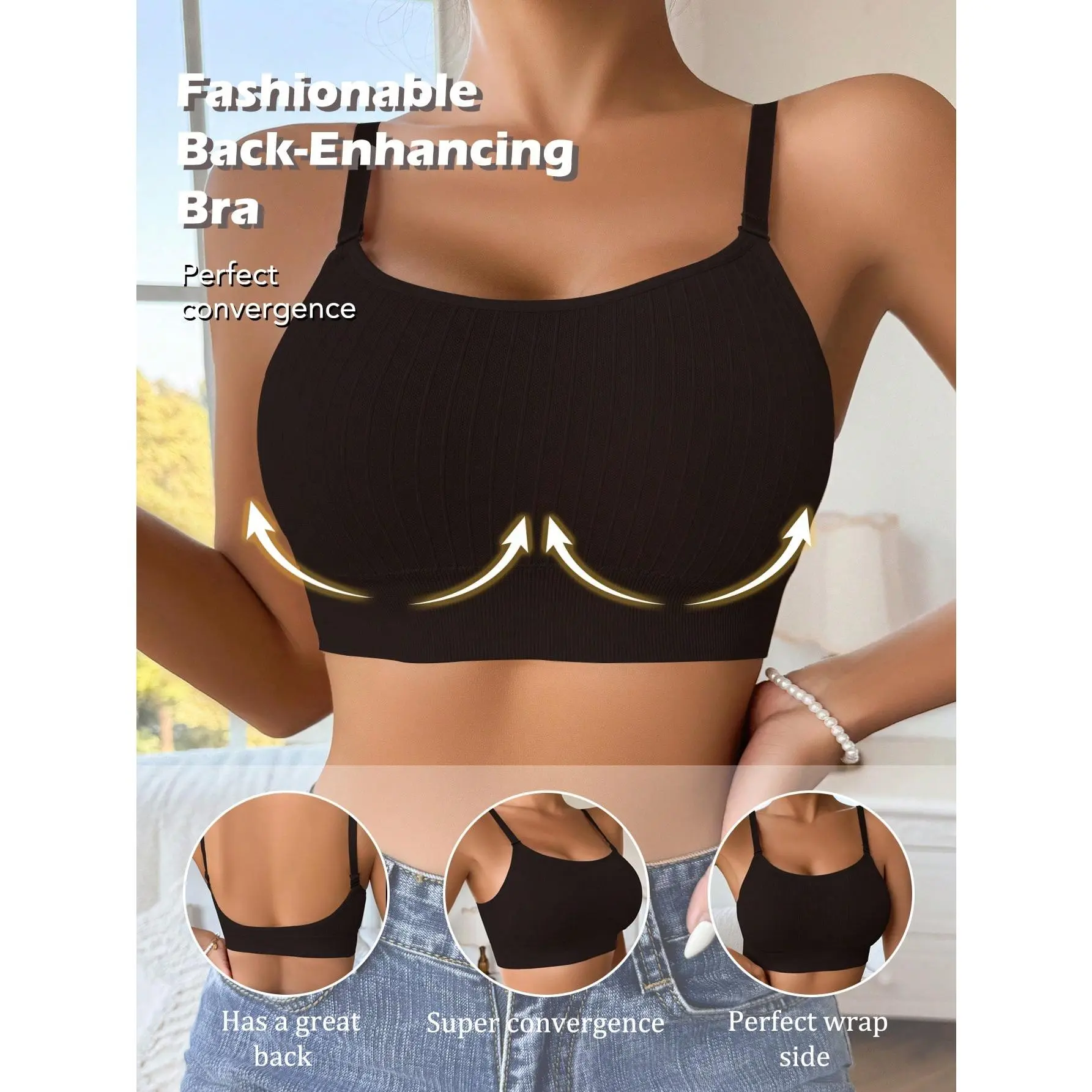Women's Seamless Backless Comfort Deep U Bra (Wireless), 1pc