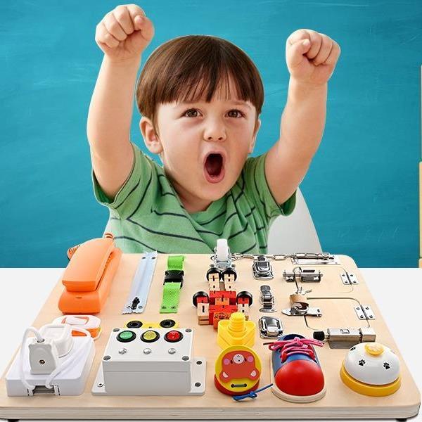 Montessori Wooden Busy Board 20 In 1 Preschool Educational Activity Board Early Education Tools Basic Life Skills For Child Sensory Board Game Handmade Toys Gift Busy Board 1 Year Old Dyzi 5