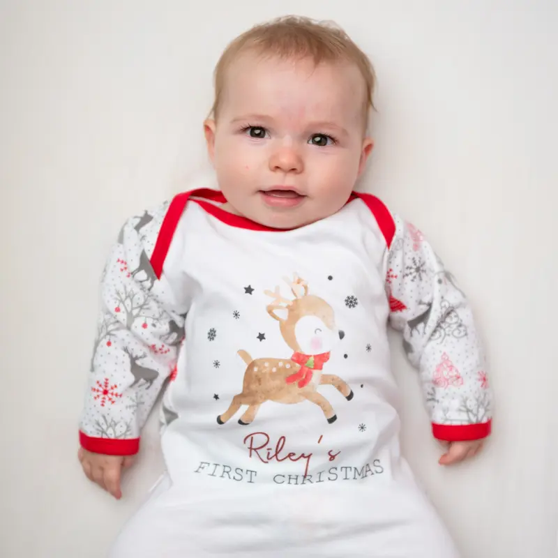 Personalised First Christmas Reindeer Sleepsuit 0
