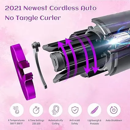 Hair Curler, Cordless Hair Curlers for Long Hair, Wireless Automatic Curling Iron Restriction with Built-in 5000mAh Rechargeable Battery, Portable, for Home Travel etc (Grey) Haircare Heatless Lightweight Comfort 4