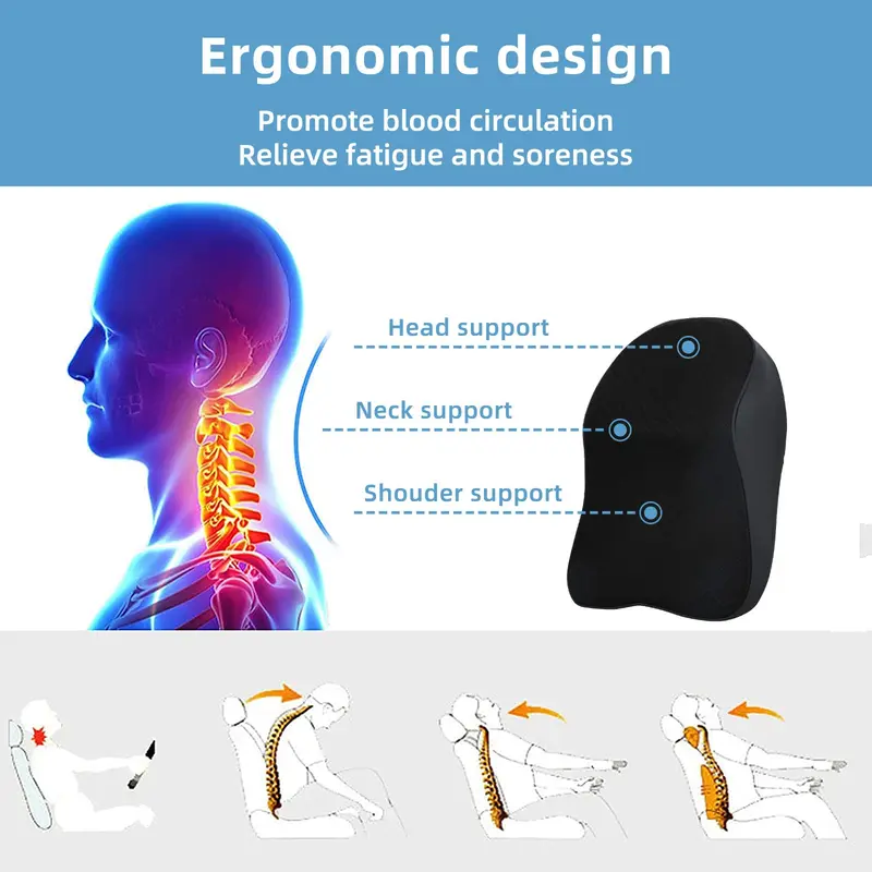 ZATOTOO Car Neck Support - Headrest for Car Seat in Memory Foam, Breathable, Removable and Washable Cover, Black 6
