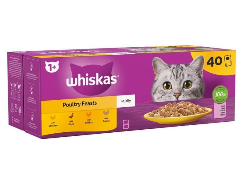Whiskas 1+ Adult Poultry Selection in Jelly 40 Pouches, Adult Wet Cat Food, Megapack (40 x 85 g) 0