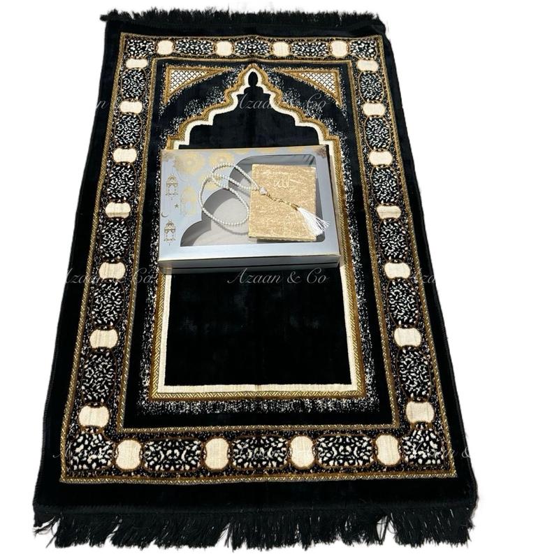 Soft Prayer Mat, Surah Book & Tasbeeh Gift Box 3 Piece Set | Made in Turkey | Prayer Mat rug for Islamic Salah | Turkish Made-Velvet Jainamaz Excellent Quality prayermat prayermats travel 70cmx110cm Janamaz Carpet Rug Namaz Muslim Islam D23PCSET prayerrug 8
