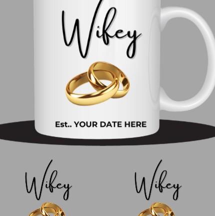 CUSTOMISED HUBBY  AND WIFEY MATCHING MUGS PERFECT FOR ANNIVERSARY OR WEDDING GIFT, personalised with name or date, various designs available 3