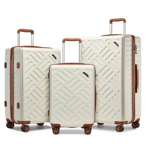 [MissLulu Bags] Puzzle Design ABS+PC Luggage Set 20"/24"/28" Durable Hard Shell Suitcases with TSA Lock - Cream&Brown