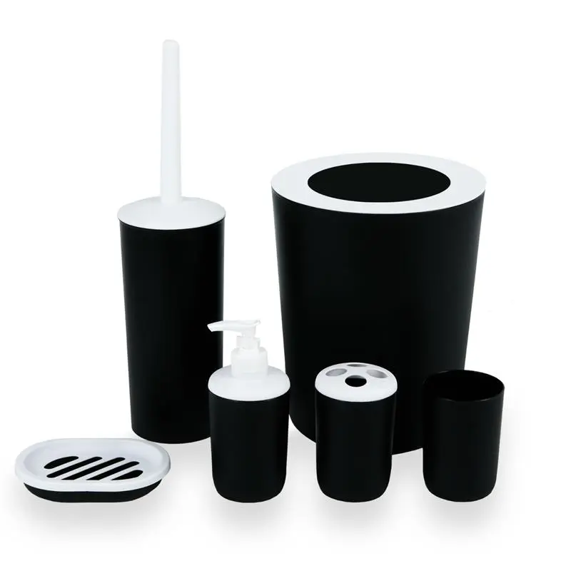 6PCS BATHROOM ACCESSORIES SET BIN SOAP DISPENSER TOOTHBRUSH TUMBLER TOILET BRUSH 7