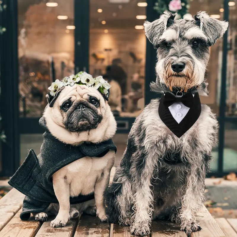 Dog Tuxedo, Formal Dog Wedding Bandana Adjustable Pet Collar with Bow, Small, Medium and Large Dog Wedding Clothing, Birthday Gifts for Dogs 4
