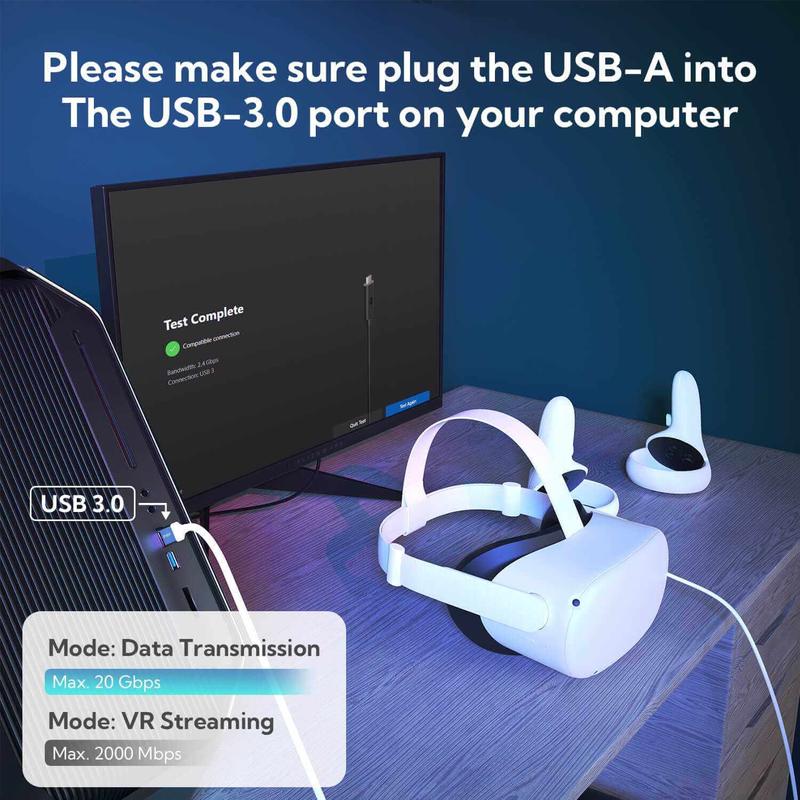 ZyberVR USB-A to USB-C Link Cable 16FT / 5M with LED Indicator for VR Devices Games Port 6