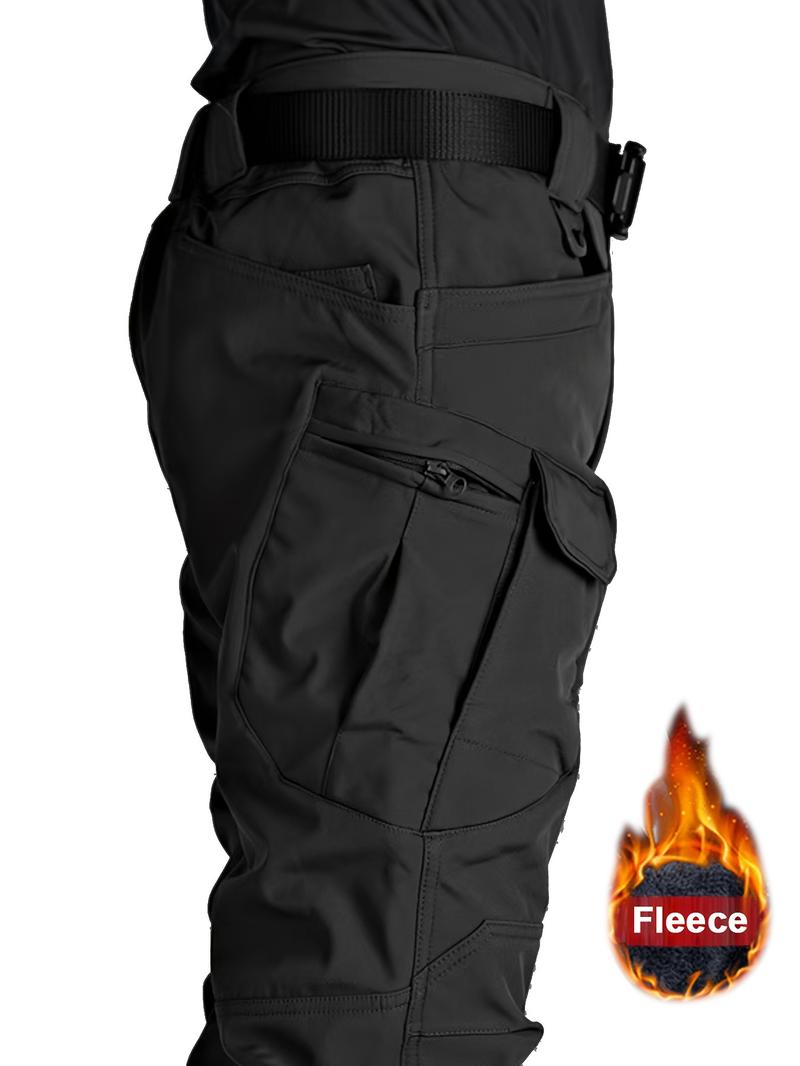 Product Introduction of Men's Solid Color Thermal Cargo Pants, Slightly Stretch Multiple Pockets Design Pants For Winter Outdoor Activities Menswear Trouser Plain Beige 13