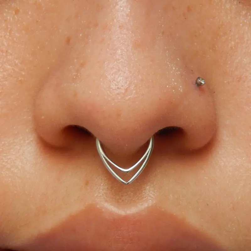 Oufer 16G Double Hoop Hinged Segment Triangle Septum Ring 4