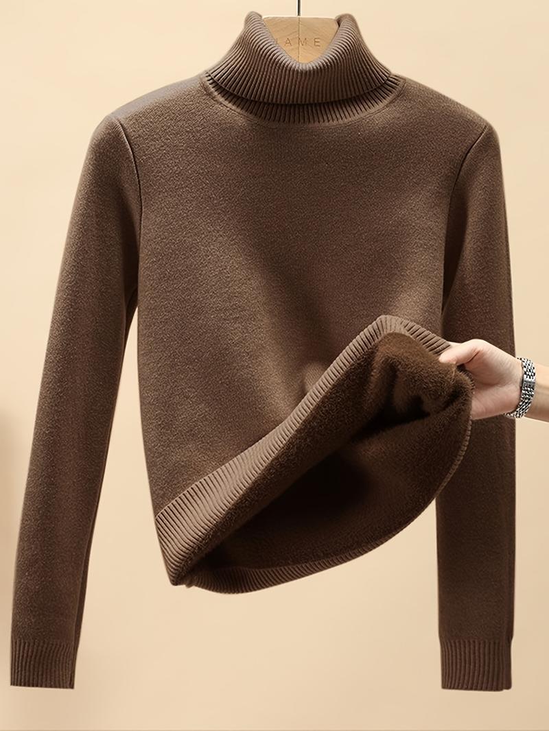 Product Introduction of Women's Thickened Fleece Lined Slim Fit Top, Warm Turtleneck Pullover, Casual Style Long Sleeve Base Layer Top For Winter Knitwear Womenswear Underwear Comfort Lady Knitting 3