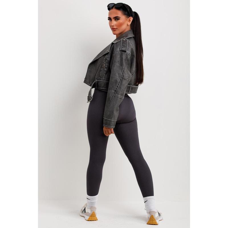 Faux Leather Jacket Grey 2