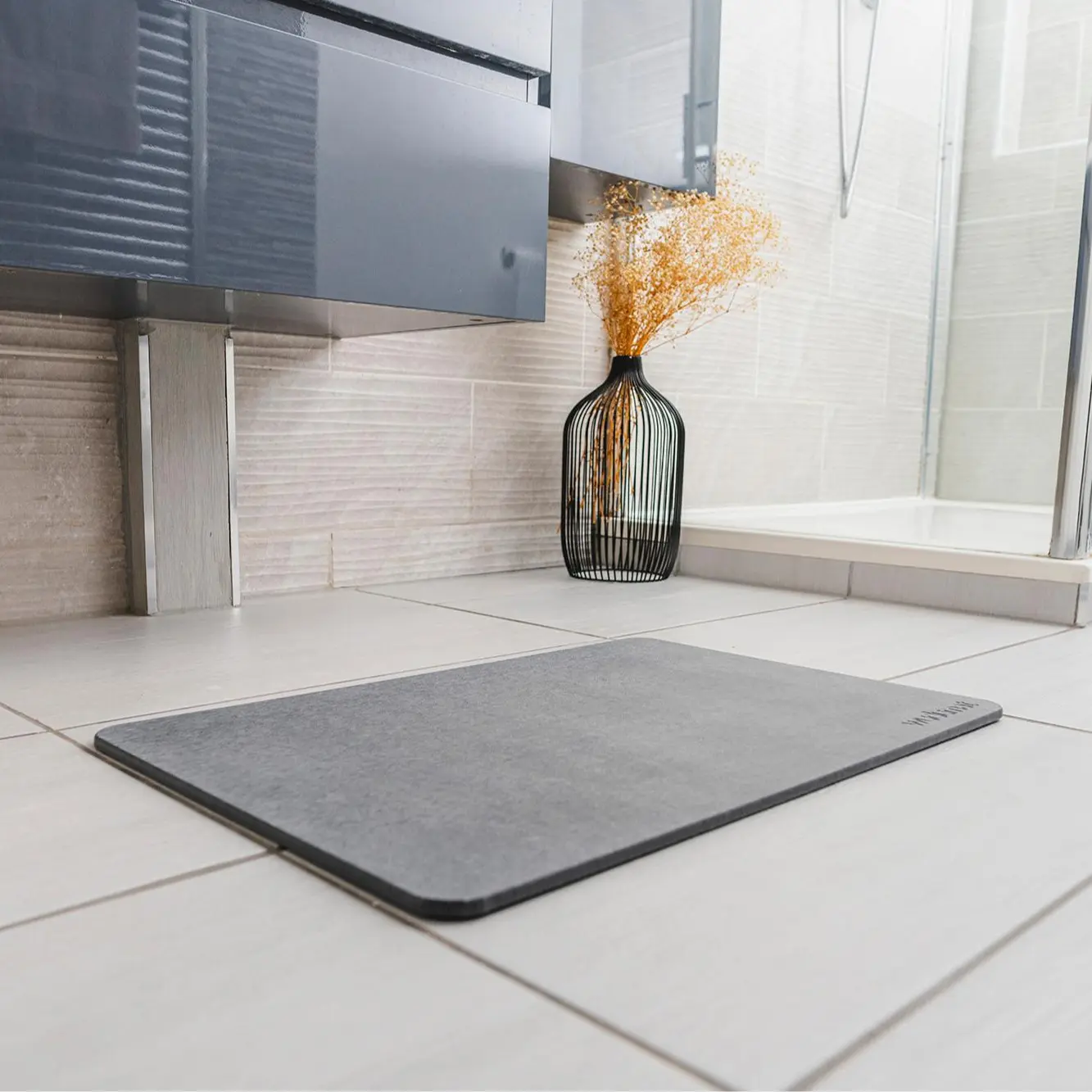 Wudumat - Bath Stone Diatomite Earth Self drying Anti Bacterial Anti Mold Eco-friendly Non slip Easy to clean Low maintenance - 1 piece 60x39.09cm bathroommat