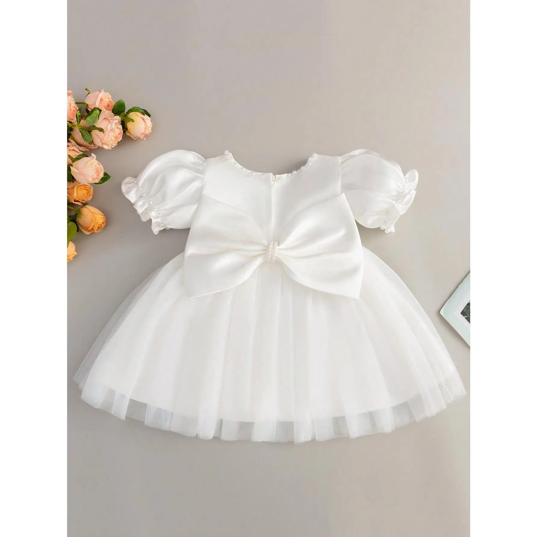 White Puffy Tulle Wedding Flower Girl Dress For Baby Girls (0-2 Years Old)