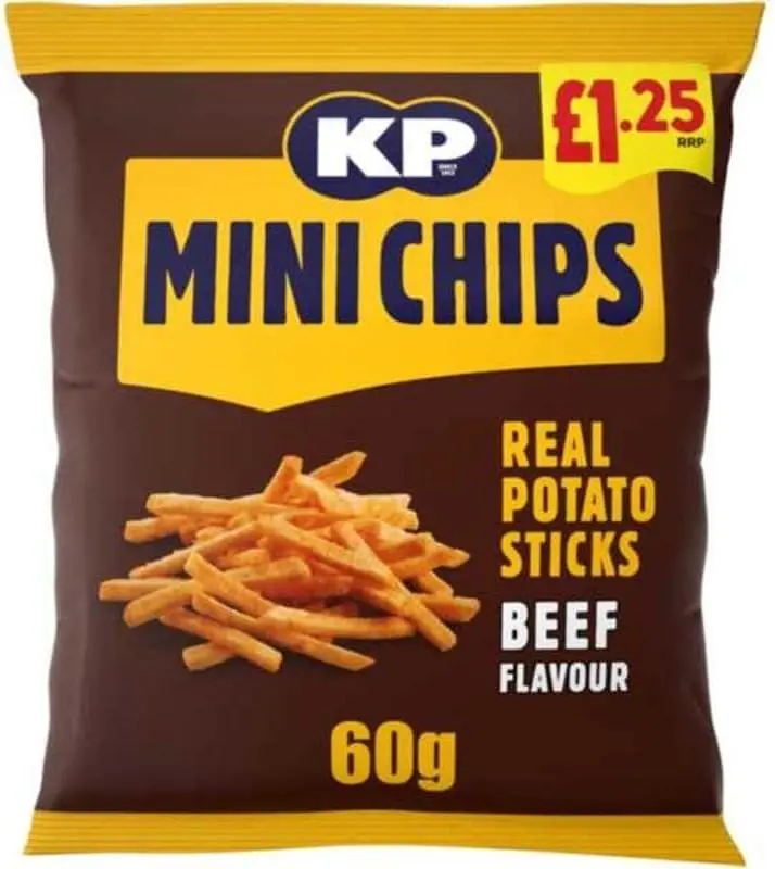 Kp Mini Chips Real Potato Sticks 20x60g £1.25 Price Marked Packs (BBQ Beef) Snack Crispy Crunchy Bite Flavor
