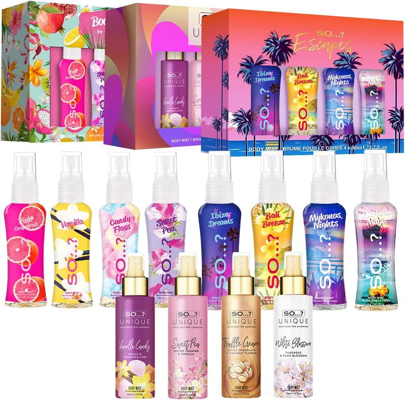 So…? Escapes Womens Gift Set, with Ibiza Dream, Bali Breeze, Mykonos Nights & Majorca Love, Fragrance Spray Set (4 x 50ml),Midnight magic mist, Love Potion,secret crush perfume. Body Care Body Mist Comfort Cosmetics Scented 3