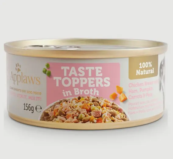 Applaws / Dog Food Toppers / 156g Tins / Chicken Breast / Duck / Beef / Beef Liver / Ham / Salmon / Chicken Breast with Lamb / 5