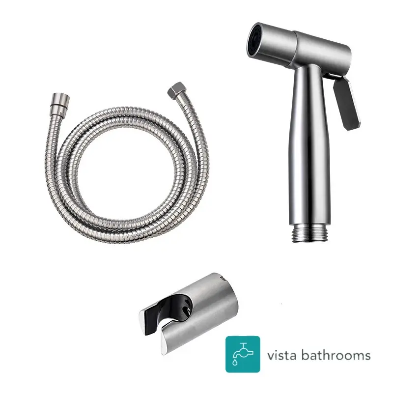 Chrome Muslim Shower Spray Kit with Shut-Off Valve - Single Inlet Type 2