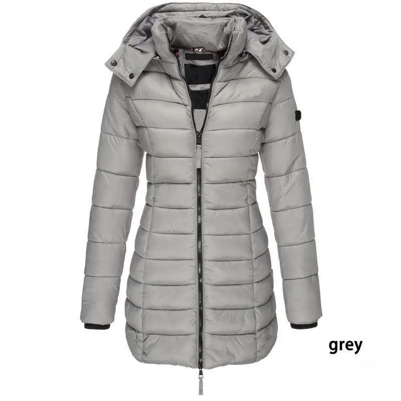 Winter Thicken Warm Women Parkas Zippers Solid Overcoat Casual Long Sleeve Padded Puffer Jacket Female Mid-length Slim Coat Top Womenswear Comfort 4
