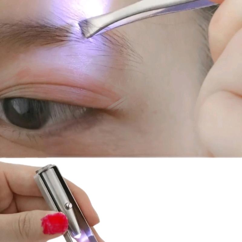 Stainless Steel Tweezer with LED Light for Precise Eyebrow Hair Removal - Pluck & Trim 1