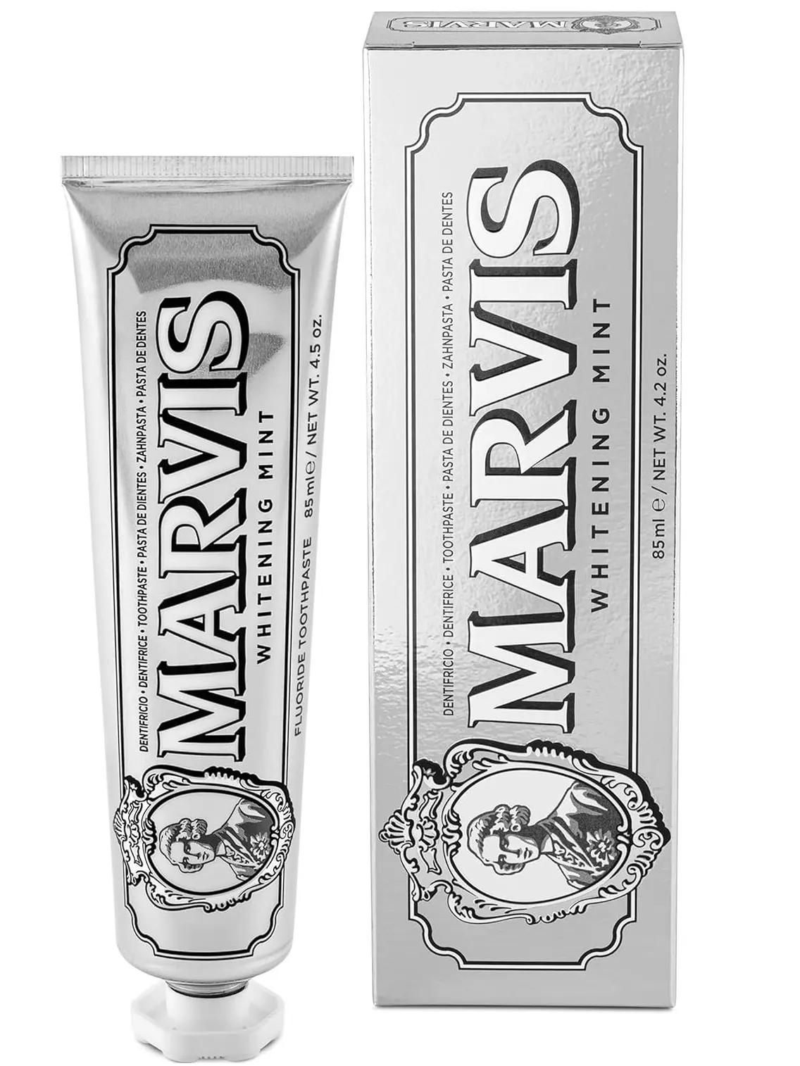 Marvis Whitening Toothpaste, Mint, 85ml, Promotes the Natural Whitening of the Teeth, Plaque Removal Toothpaste, Long-Lasting Freshness