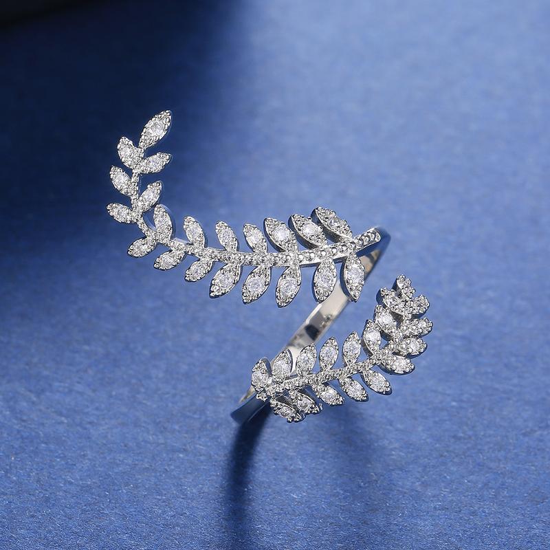 Luxurious High-end Fashion Accessory With Synthetic Zirconia Plant Leaf Design Long Ring 5