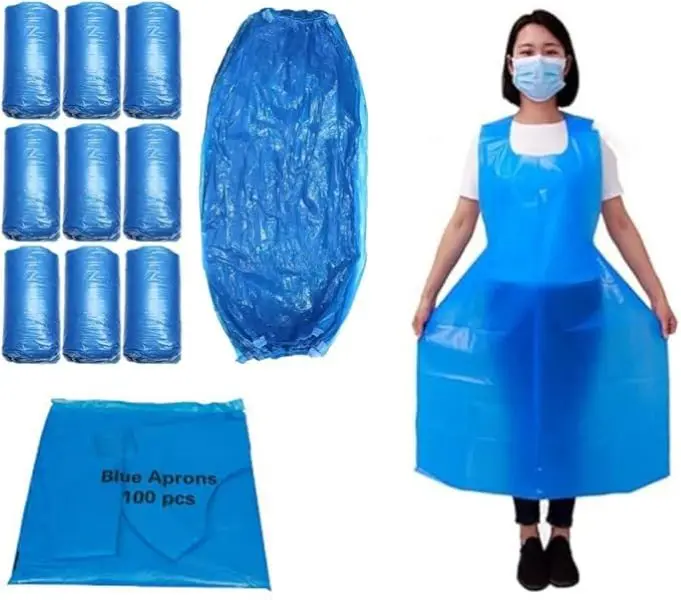 HOT BARGAINS 100 X Disposable Blue Arm Covers + 100 x Blue Aprons Combo Waterproof Arm Sleeves and Aprons For Cooking, Medical, Cleaning Etc. Kitchen Pack Kitchen Pack Kitchen Pack Plastic 0