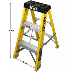 Excel 2 Step Tread Heavy Duty Fibreglass Non-Conductive Trade Onsite Work Step Ladder, 7403