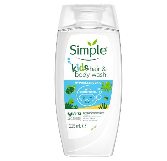 Simple Kind to Skin Kids Hair Shampoo & Body Wash Hypoallergenic Shower Gel with natural lavender & chamomile oil for your child's sensitive skin 6x 225 ml 1