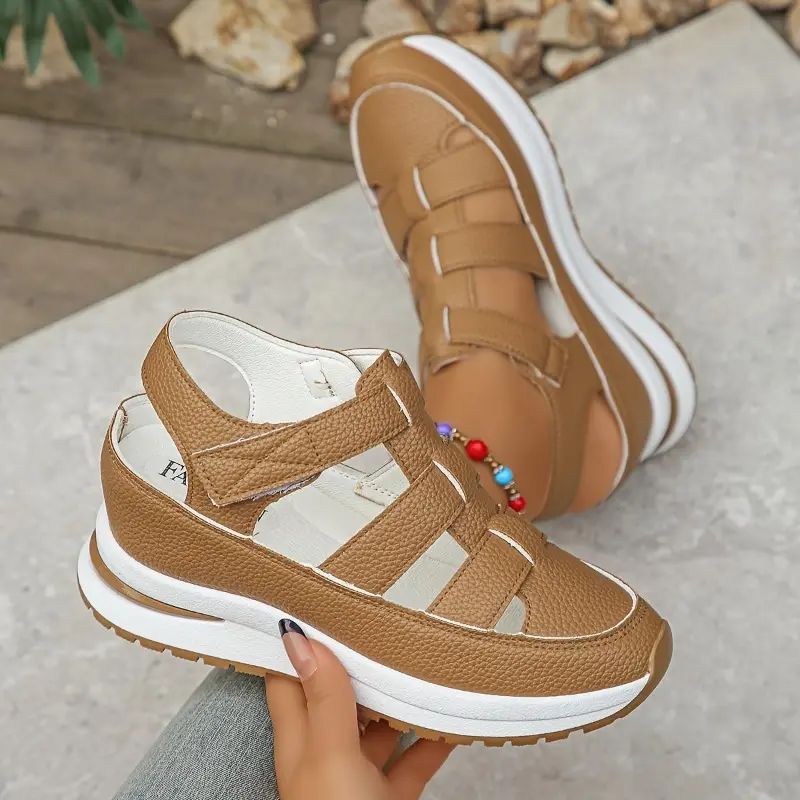 Women's Fashionable Velcro Fastening Wedge Sneakers, Casual Comfortable Soft Sole Sandals for Summer, Lightweight Breathable Shoes for Daily Wear Footwear Girl 5