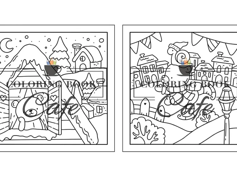 Winter Hygge: Cute and Cozy Coloring Book for Adults & Teens Featuring Comfy Winter Scenes with Adorable Animal Characters Paperback 4