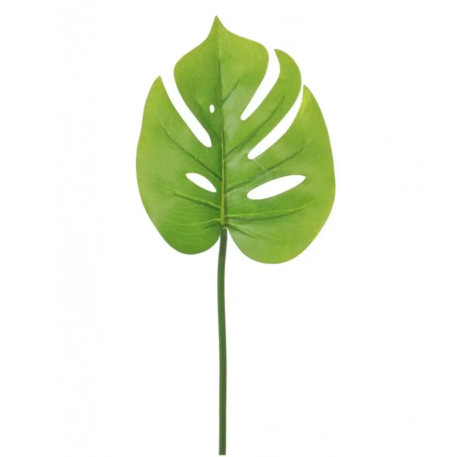 Green Tropical Monstera Mini Stem - Total Height 67cm, Stem Length 50cm, Leaf Length 18cm, Leaf Width 16cm - Decor, Decorative Plants