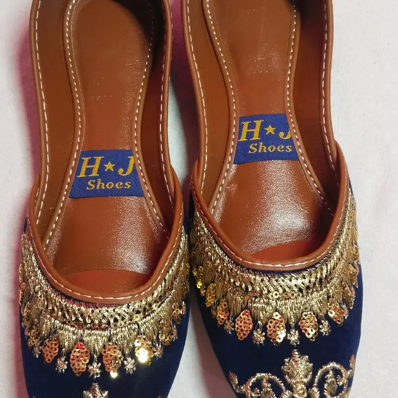 Khussa Shoes Punjabi Jutti with Velvet Material and Embroidery Design - Comfortable to Wear with Cushioned Padded Soles 1