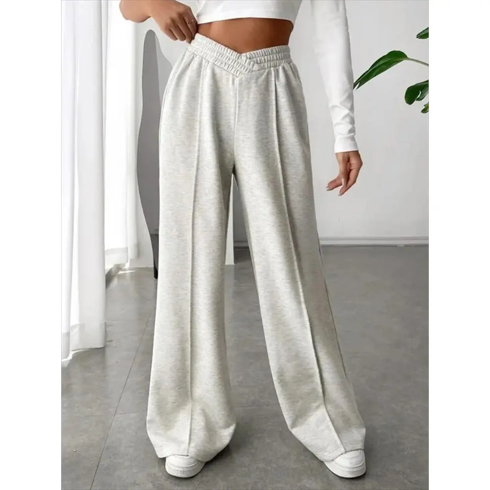 Autumn Winter 2024 New Fashion Elegant Womens Wide Leg Sweatpants High Waisted Baggy Pants Drawstring Athletic Joggers