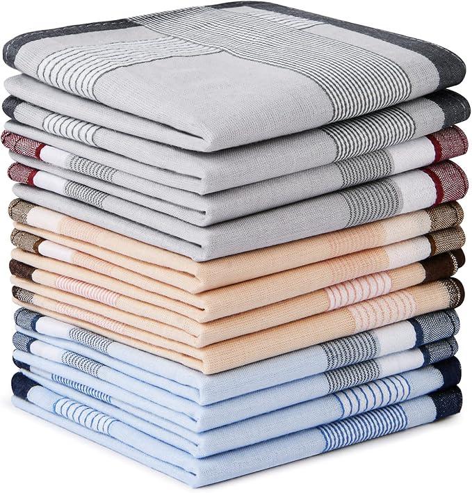 Men's Handkerchiefs, 12 Pack Large Cotton Gents Hankies Set, Mens Premium Handkerchiefs Pocket Square Hankies for Men and Women, Classic Hankie for Grooms, Weddings, Prom, Celebration, Party 3